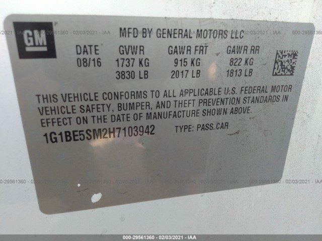 Photo 8 VIN: 1G1BE5SM2H7103942 - CHEVROLET CRUZE 