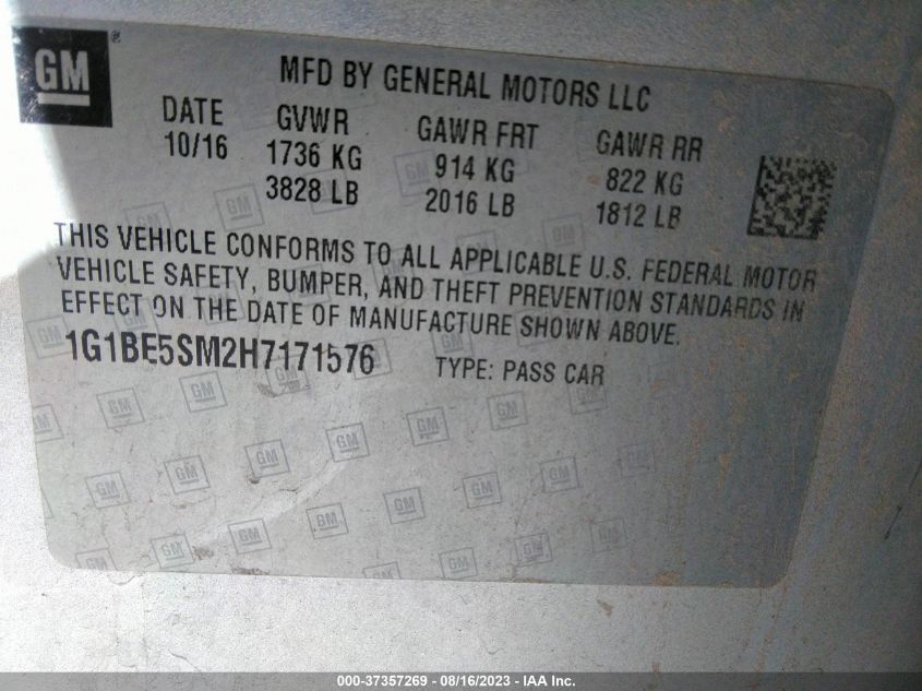 Photo 8 VIN: 1G1BE5SM2H7171576 - CHEVROLET CRUZE 