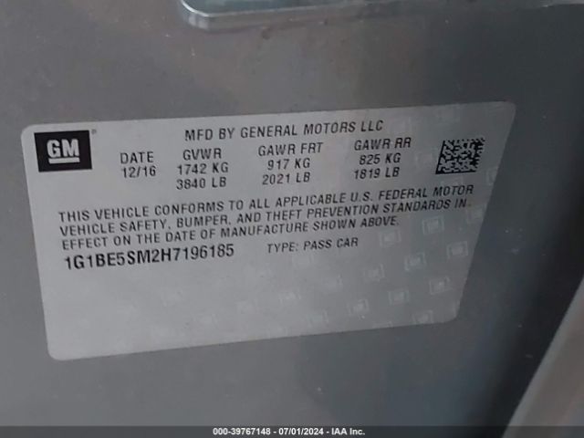 Photo 8 VIN: 1G1BE5SM2H7196185 - CHEVROLET CRUZE 