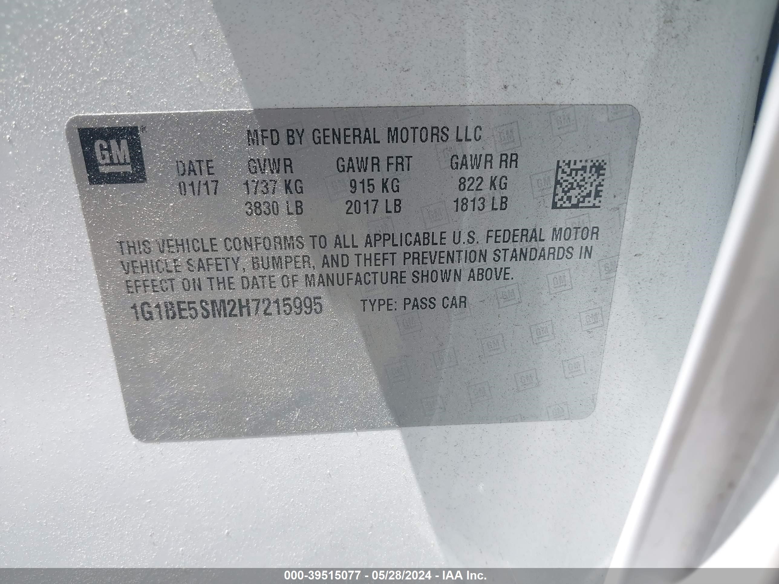 Photo 8 VIN: 1G1BE5SM2H7215995 - CHEVROLET CRUZE 