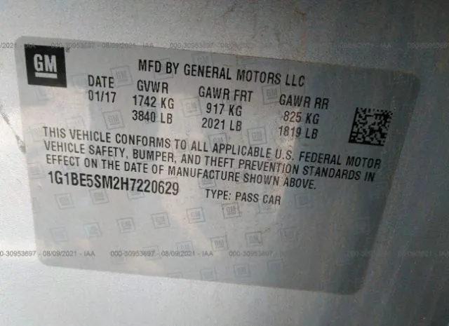 Photo 8 VIN: 1G1BE5SM2H7220629 - CHEVROLET CRUZE 