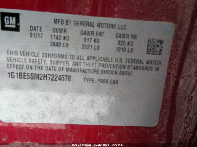 Photo 8 VIN: 1G1BE5SM2H7224678 - CHEVROLET CRUZE 