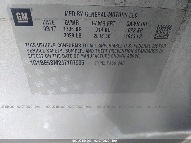 Photo 8 VIN: 1G1BE5SM2J7107995 - CHEVROLET CRUZE 