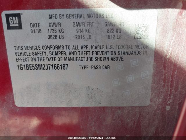 Photo 8 VIN: 1G1BE5SM2J7166187 - CHEVROLET CRUZE 