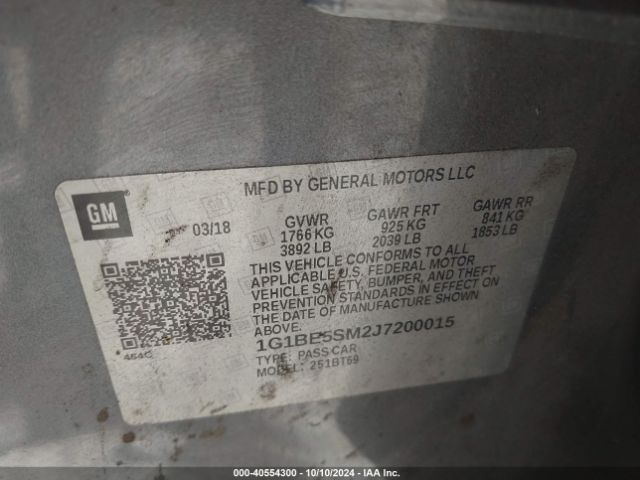 Photo 8 VIN: 1G1BE5SM2J7200015 - CHEVROLET CRUZE 