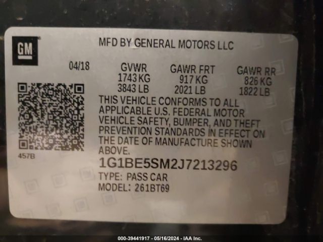 Photo 8 VIN: 1G1BE5SM2J7213296 - CHEVROLET CRUZE 