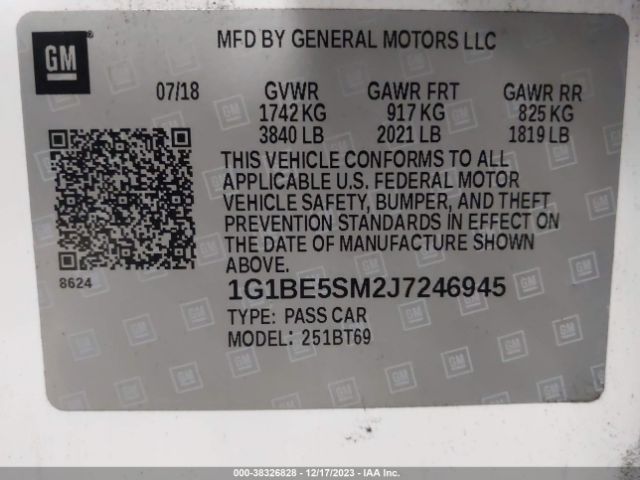 Photo 8 VIN: 1G1BE5SM2J7246945 - CHEVROLET CRUZE 