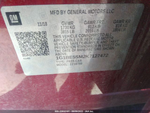 Photo 8 VIN: 1G1BE5SM2K7127472 - CHEVROLET CRUZE 