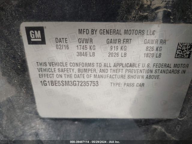 Photo 8 VIN: 1G1BE5SM3G7235753 - CHEVROLET CRUZE 