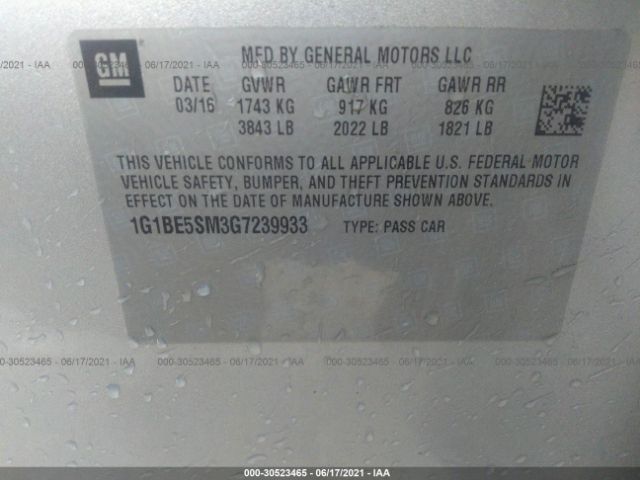 Photo 8 VIN: 1G1BE5SM3G7239933 - CHEVROLET CRUZE 