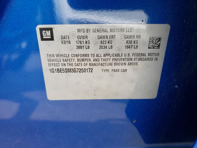 Photo 9 VIN: 1G1BE5SM3G7250172 - CHEVROLET CRUZE LT 