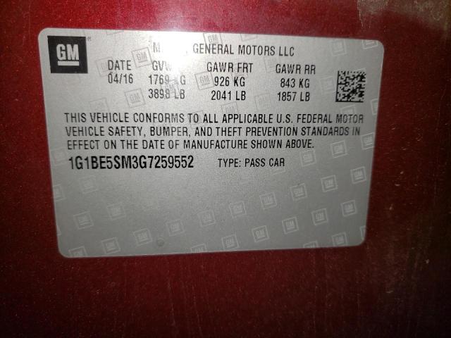 Photo 9 VIN: 1G1BE5SM3G7259552 - CHEVROLET CRUZE LT 