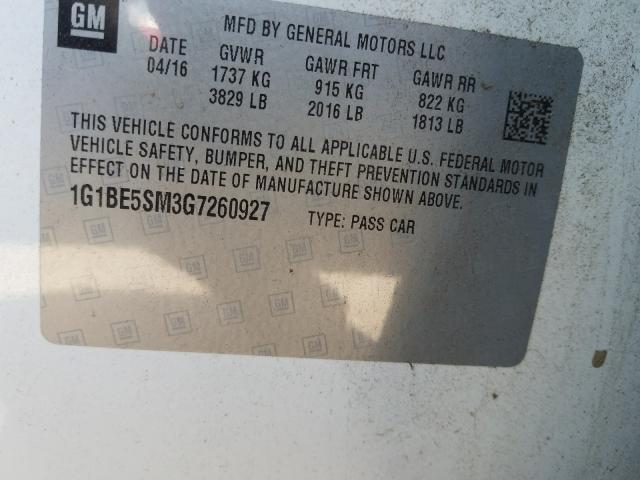 Photo 9 VIN: 1G1BE5SM3G7260927 - CHEVROLET CRUZE LT 