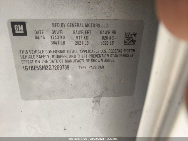 Photo 8 VIN: 1G1BE5SM3G7269739 - CHEVROLET CRUZE 