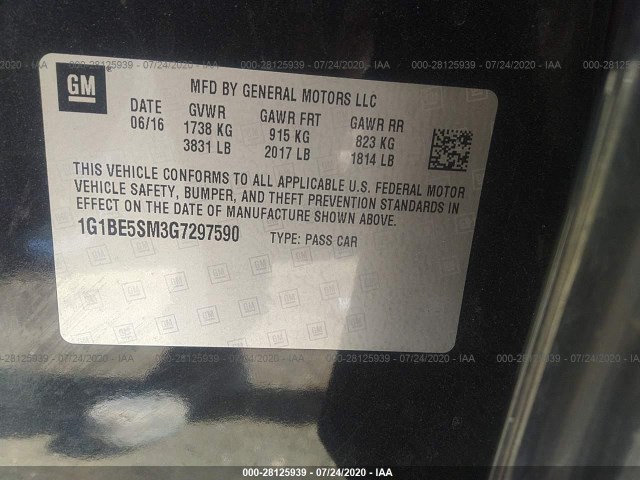 Photo 8 VIN: 1G1BE5SM3G7297590 - CHEVROLET CRUZE 