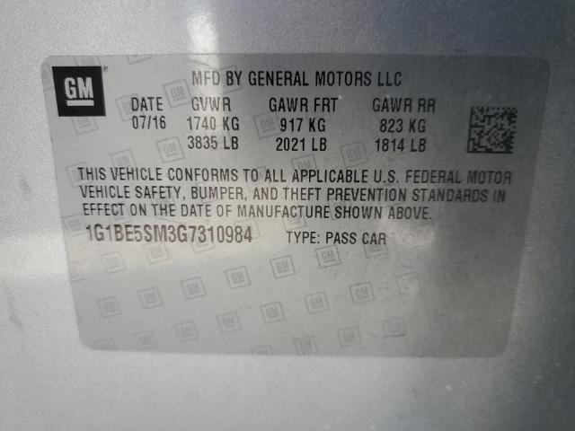 Photo 11 VIN: 1G1BE5SM3G7310984 - CHEVROLET CRUZE LT 