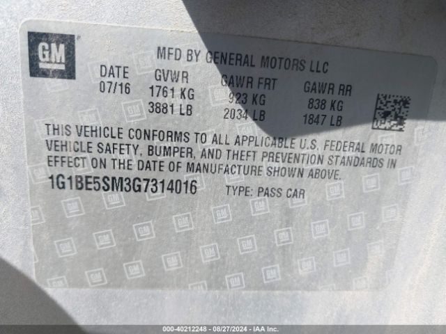 Photo 8 VIN: 1G1BE5SM3G7314016 - CHEVROLET CRUZE 