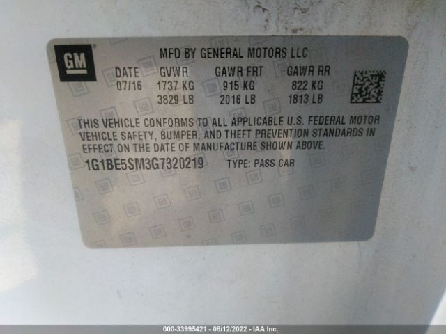 Photo 8 VIN: 1G1BE5SM3G7320219 - CHEVROLET CRUZE 