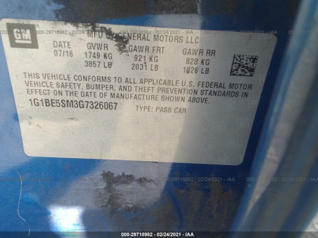 Photo 8 VIN: 1G1BE5SM3G7326067 - CHEVROLET CRUZE 