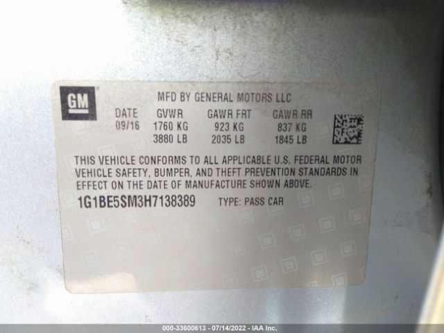 Photo 8 VIN: 1G1BE5SM3H7138389 - CHEVROLET CRUZE 