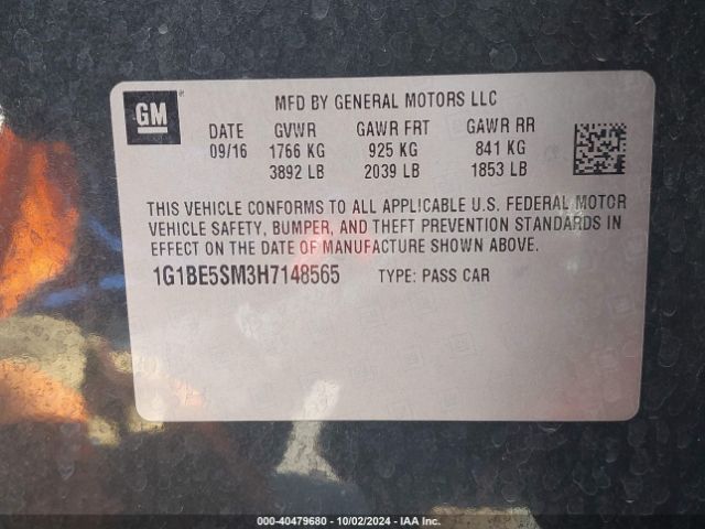 Photo 8 VIN: 1G1BE5SM3H7148565 - CHEVROLET CRUZE 