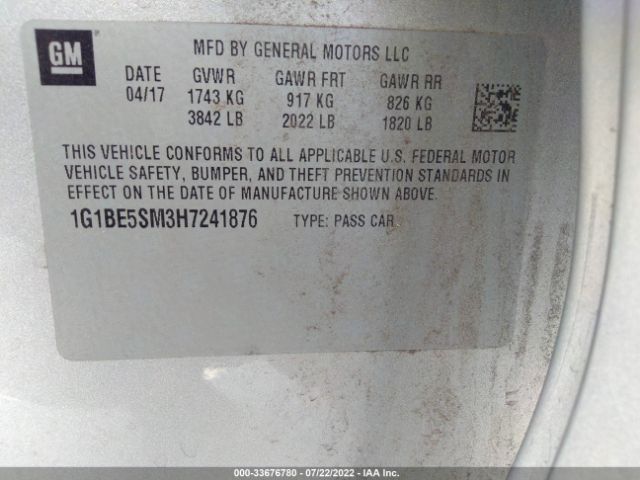 Photo 8 VIN: 1G1BE5SM3H7241876 - CHEVROLET CRUZE 