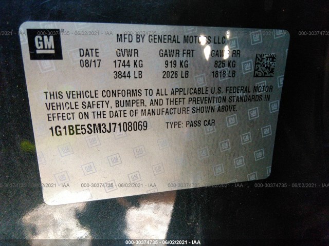 Photo 8 VIN: 1G1BE5SM3J7108069 - CHEVROLET CRUZE 