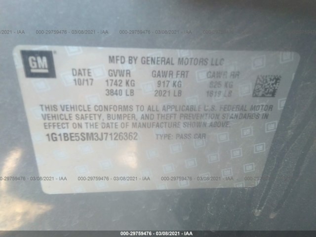 Photo 8 VIN: 1G1BE5SM3J7126362 - CHEVROLET CRUZE 