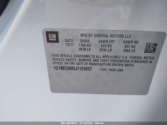 Photo 8 VIN: 1G1BE5SM3J7153657 - CHEVROLET CRUZE 