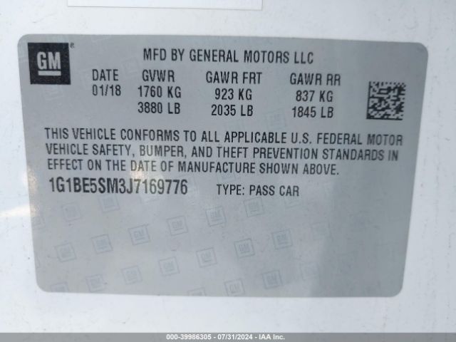 Photo 8 VIN: 1G1BE5SM3J7169776 - CHEVROLET CRUZE 