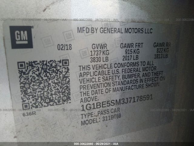 Photo 8 VIN: 1G1BE5SM3J7178591 - CHEVROLET CRUZE 