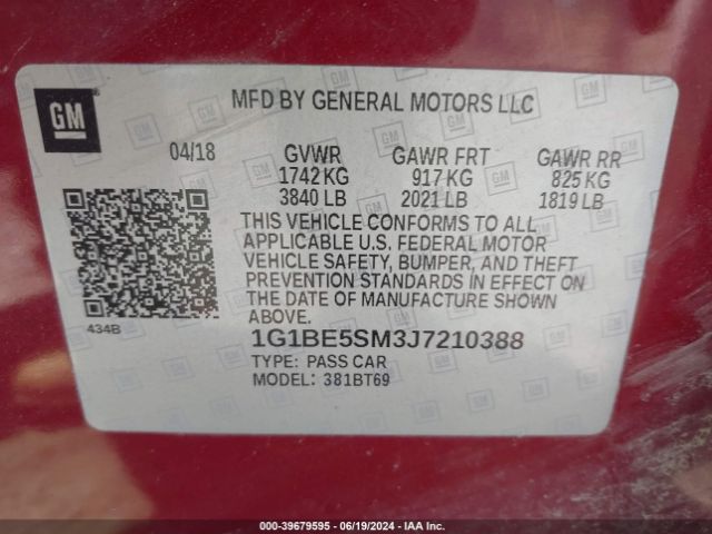 Photo 8 VIN: 1G1BE5SM3J7210388 - CHEVROLET CRUZE 