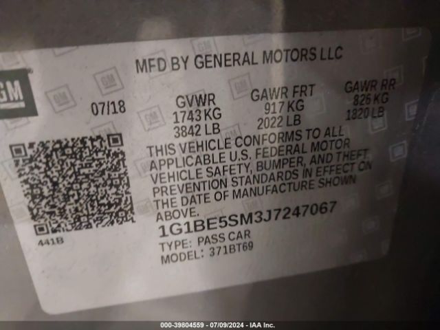 Photo 8 VIN: 1G1BE5SM3J7247067 - CHEVROLET CRUZE 