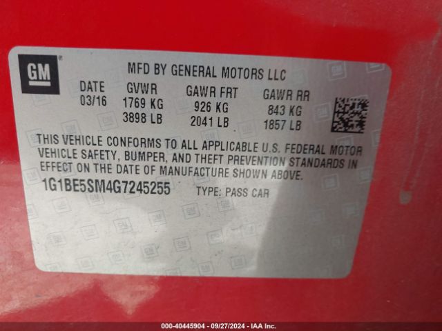 Photo 8 VIN: 1G1BE5SM4G7245255 - CHEVROLET CRUZE 