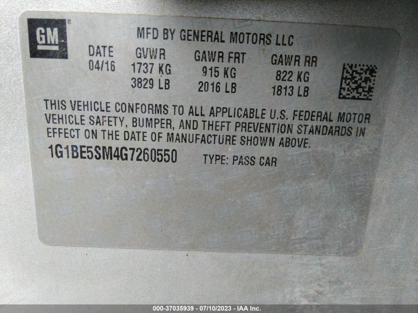 Photo 8 VIN: 1G1BE5SM4G7260550 - CHEVROLET CRUZE 