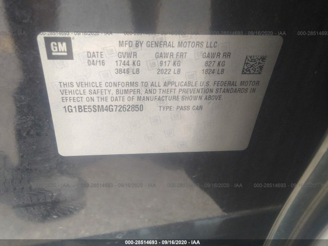 Photo 8 VIN: 1G1BE5SM4G7262850 - CHEVROLET CRUZE 