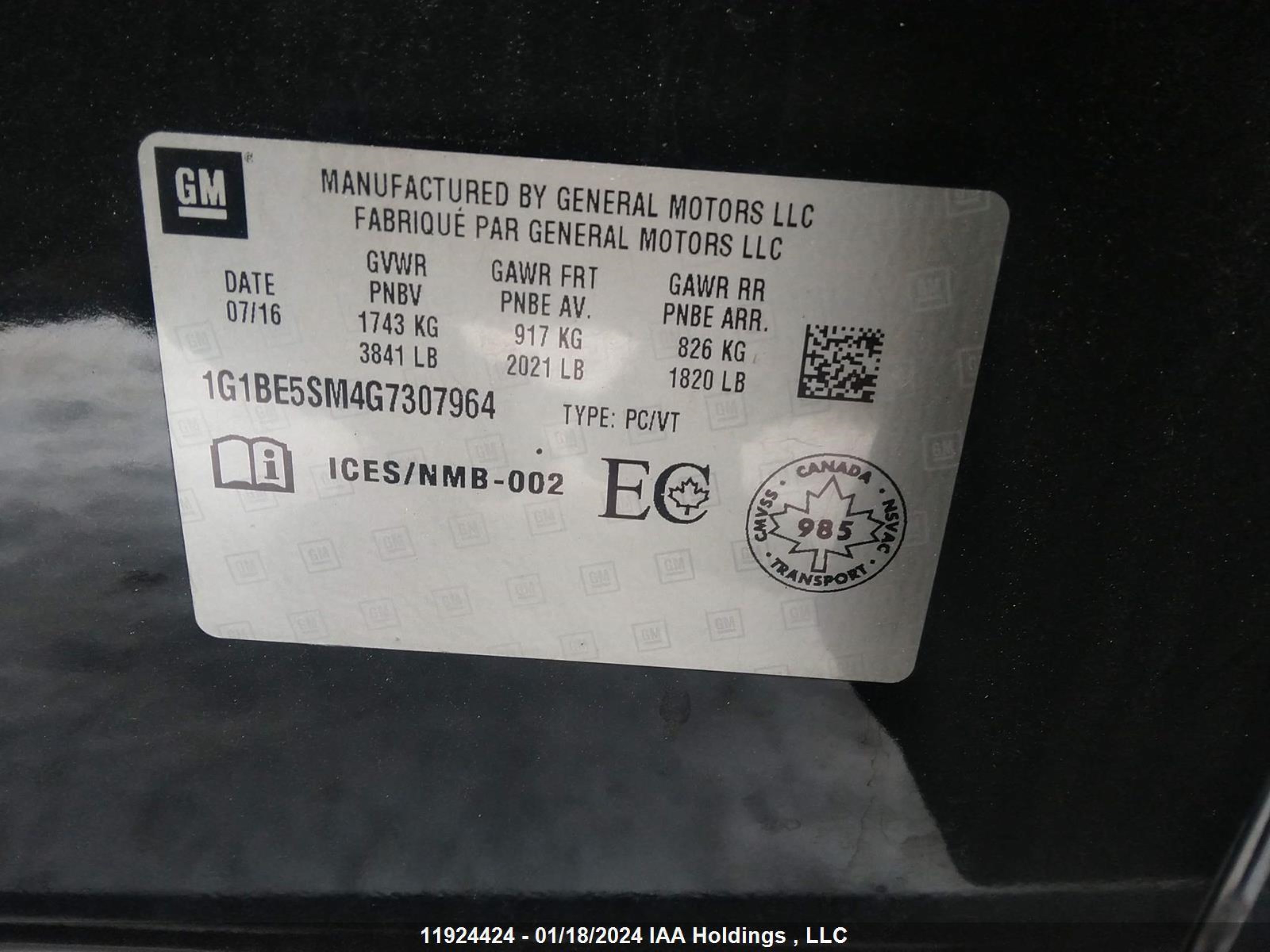 Photo 8 VIN: 1G1BE5SM4G7307964 - CHEVROLET CRUZE 