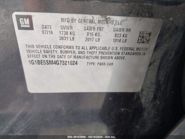 Photo 8 VIN: 1G1BE5SM4G7321024 - CHEVROLET CRUZE 