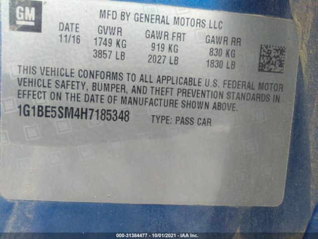 Photo 8 VIN: 1G1BE5SM4H7185348 - CHEVROLET CRUZE 