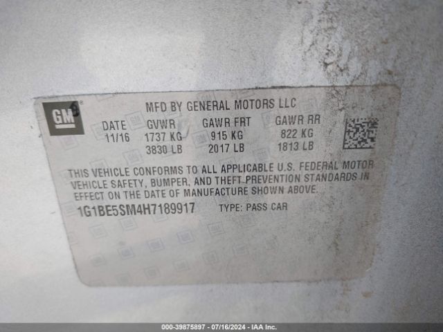 Photo 8 VIN: 1G1BE5SM4H7189917 - CHEVROLET CRUZE 