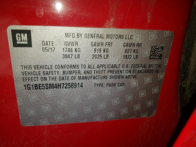 Photo 9 VIN: 1G1BE5SM4H7258914 - CHEVROLET CRUZE LT 