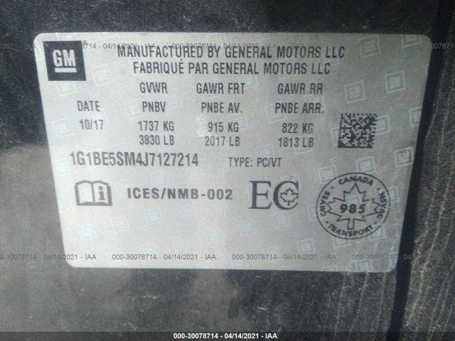 Photo 8 VIN: 1G1BE5SM4J7127214 - CHEVROLET CRUZE 