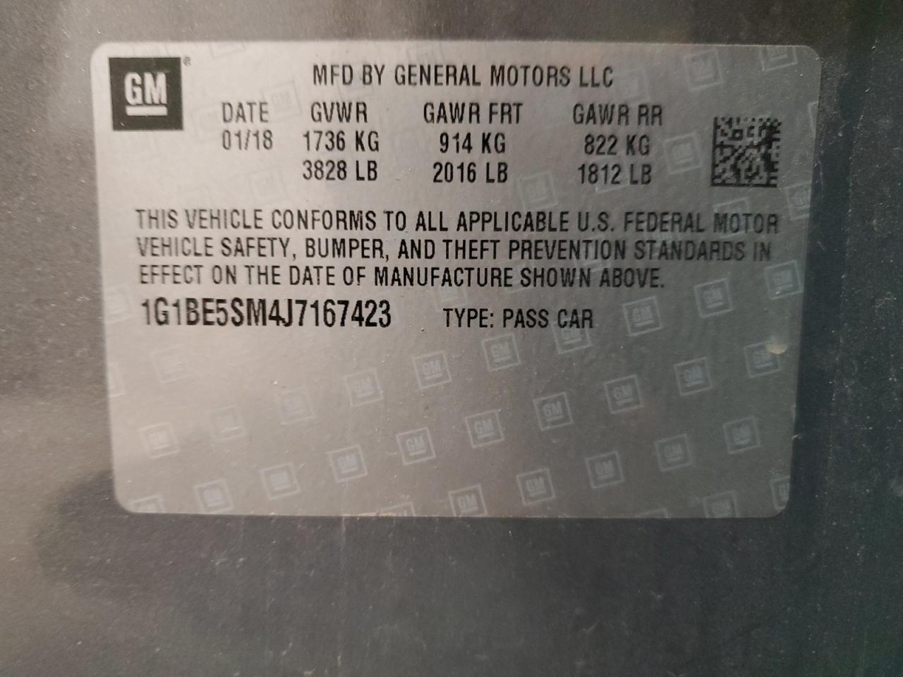 Photo 12 VIN: 1G1BE5SM4J7167423 - CHEVROLET CRUZE 