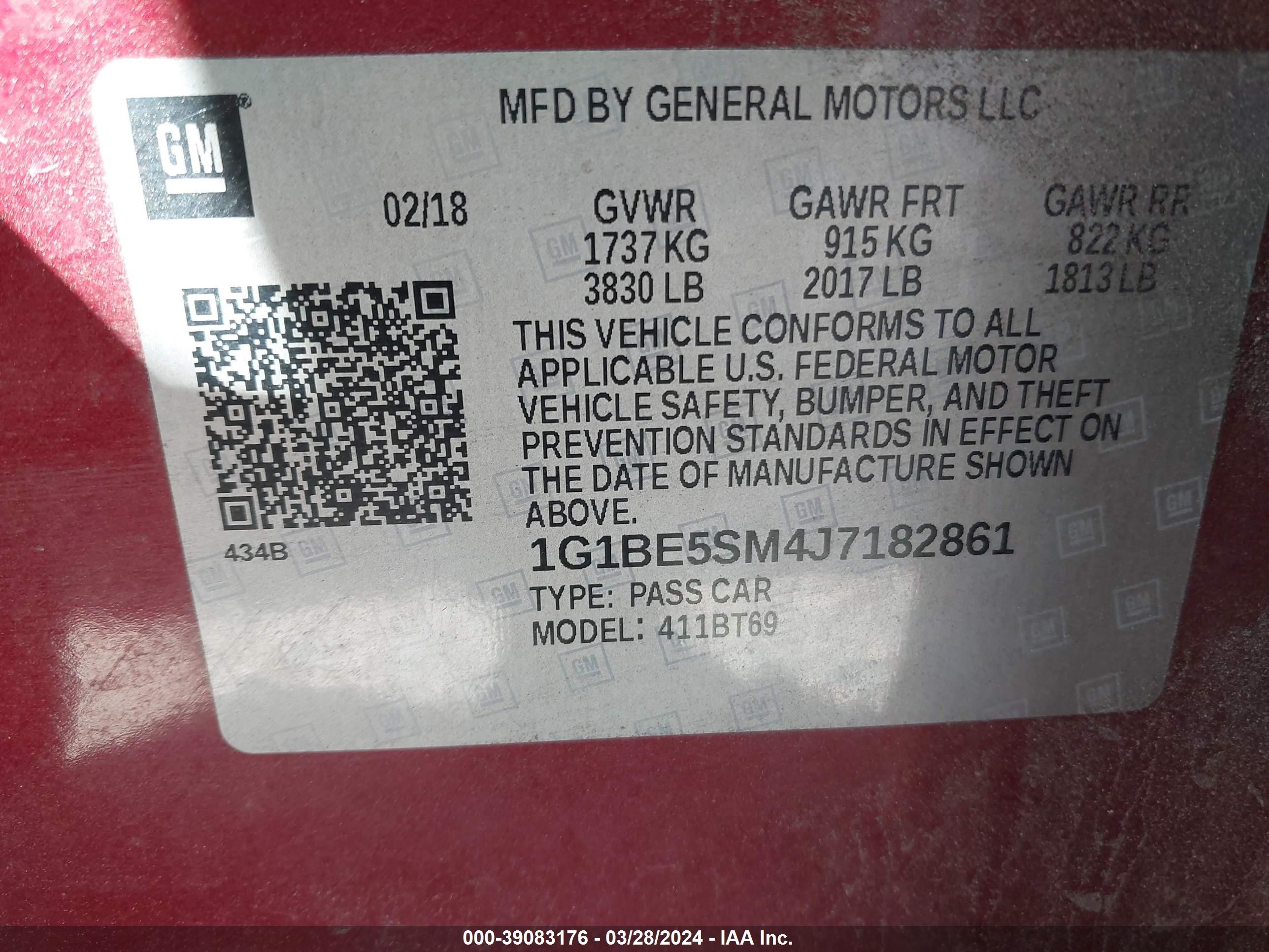 Photo 8 VIN: 1G1BE5SM4J7182861 - CHEVROLET CRUZE 