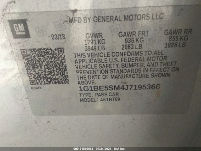 Photo 8 VIN: 1G1BE5SM4J7195366 - CHEVROLET CRUZE 