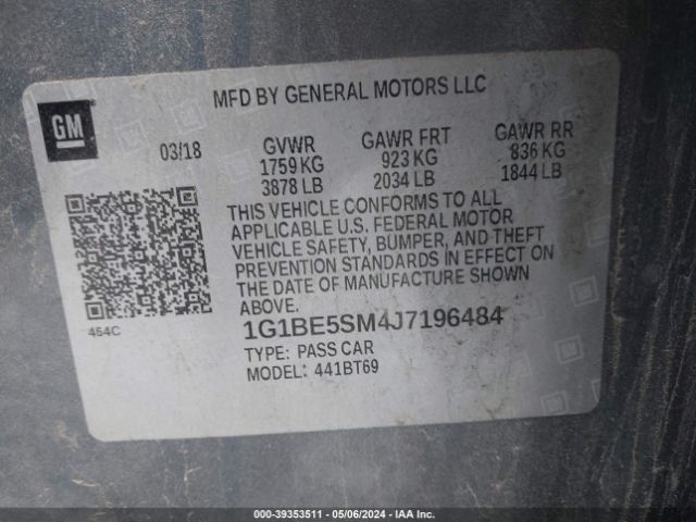 Photo 8 VIN: 1G1BE5SM4J7196484 - CHEVROLET CRUZE 