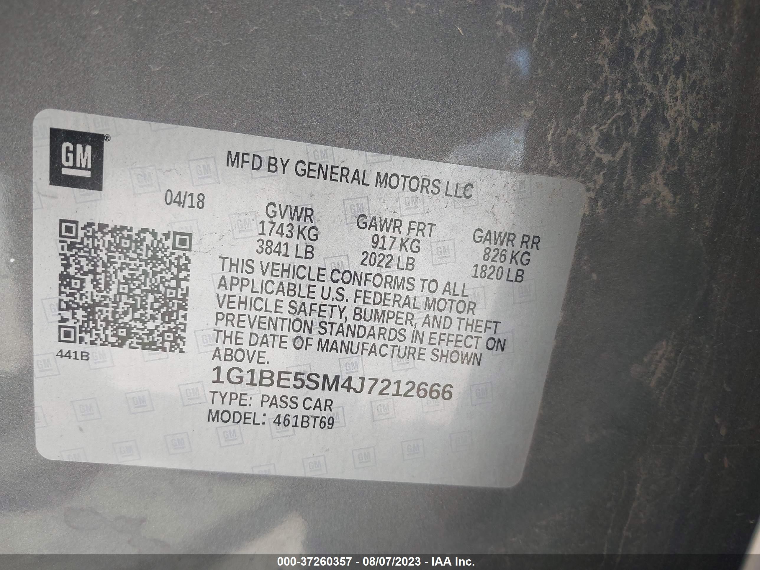 Photo 8 VIN: 1G1BE5SM4J7212666 - CHEVROLET CRUZE 