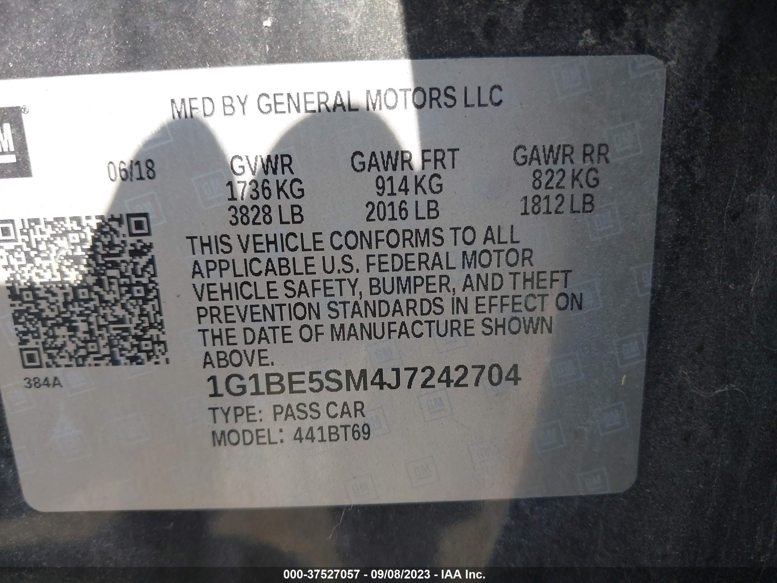 Photo 8 VIN: 1G1BE5SM4J7242704 - CHEVROLET CRUZE 