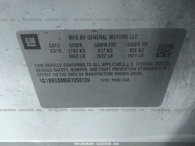 Photo 8 VIN: 1G1BE5SM5G7250139 - CHEVROLET CRUZE 