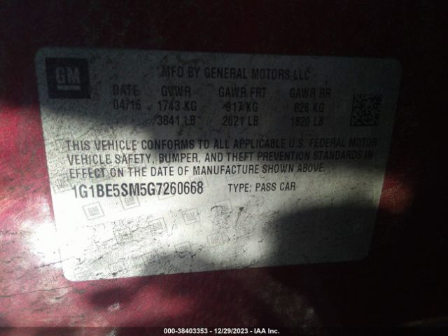 Photo 8 VIN: 1G1BE5SM5G7260668 - CHEVROLET CRUZE 